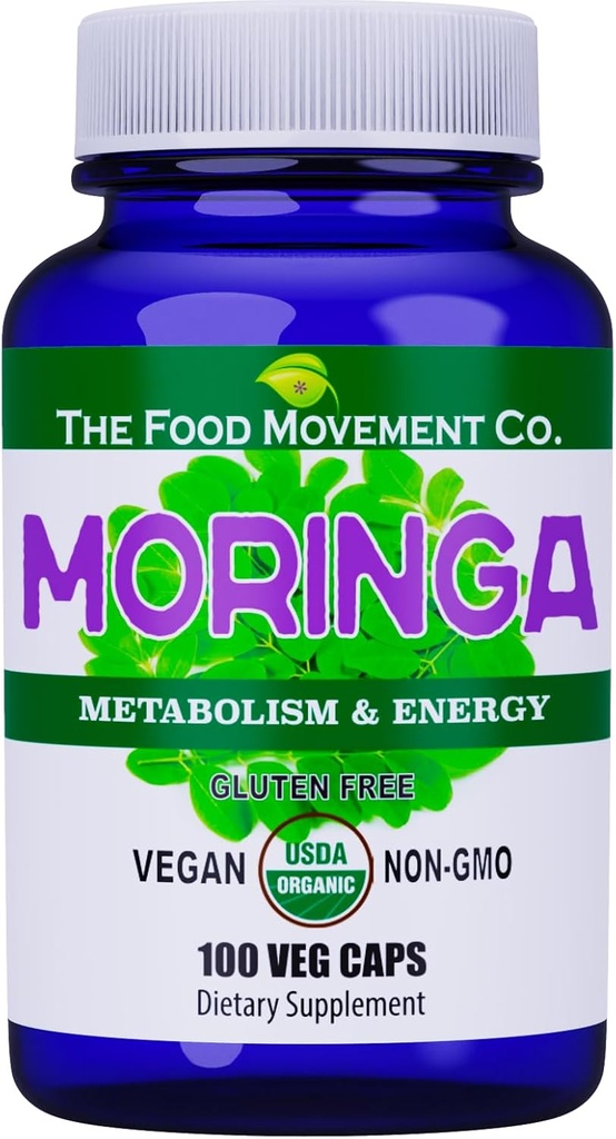 Potravinové hnutie CO. Moringa - Certified Organic Superfood, celotelové wellness, Natural Energy Support, podporuje zdravý metabolizmus - 100 Vegan Kapsule