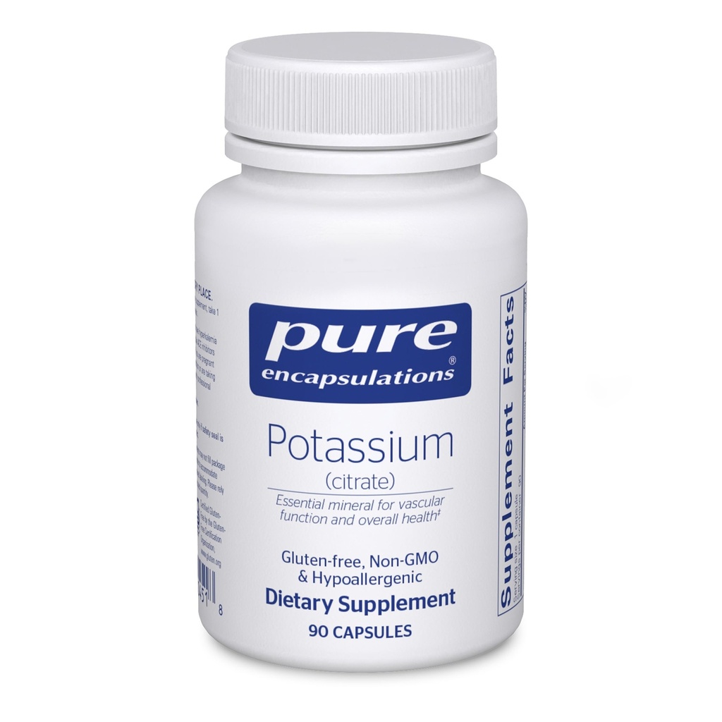 Pure Encapsulations Draslík (Citrate) - Essential Electrolyte Supplement to Support Nerve & Muscle Function, Adrenals, Hormones, Heart Health & Energy* - Dusičnan draselný Kapsule - 90 Kapsule