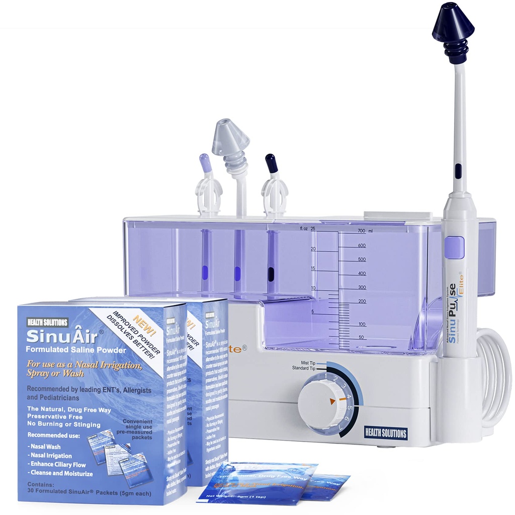 SinuPulse Elite Advanced Nasal Irrigation System - Pulzating Sinus Congestion Relief & Sinus Rinse Machine, Efektívnejší ako Neti Pot, Nosový sprej alebo nosové umývacie fľaše, s 90 SinuAir paketov