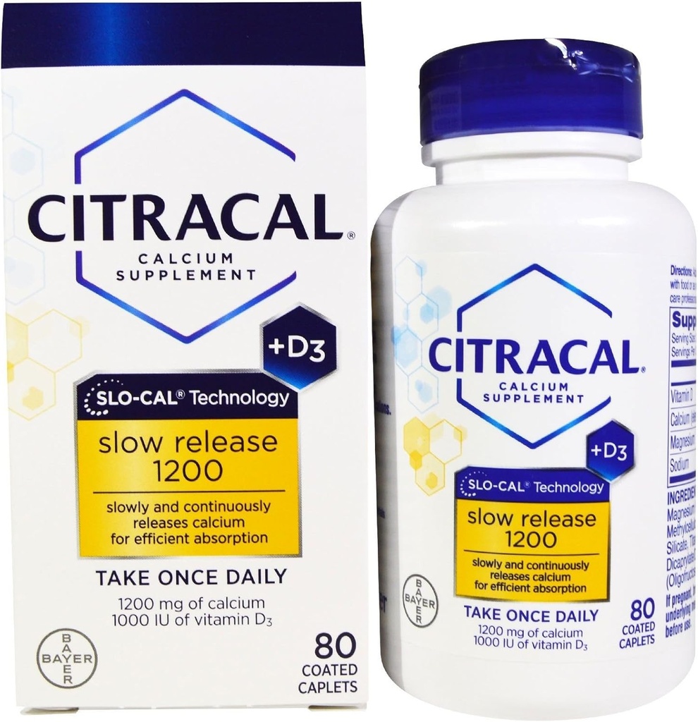 Citracal Calcium Slow Release 1200 + D3 Supplement Coated Caplets - 80 ct, Balenie po 3