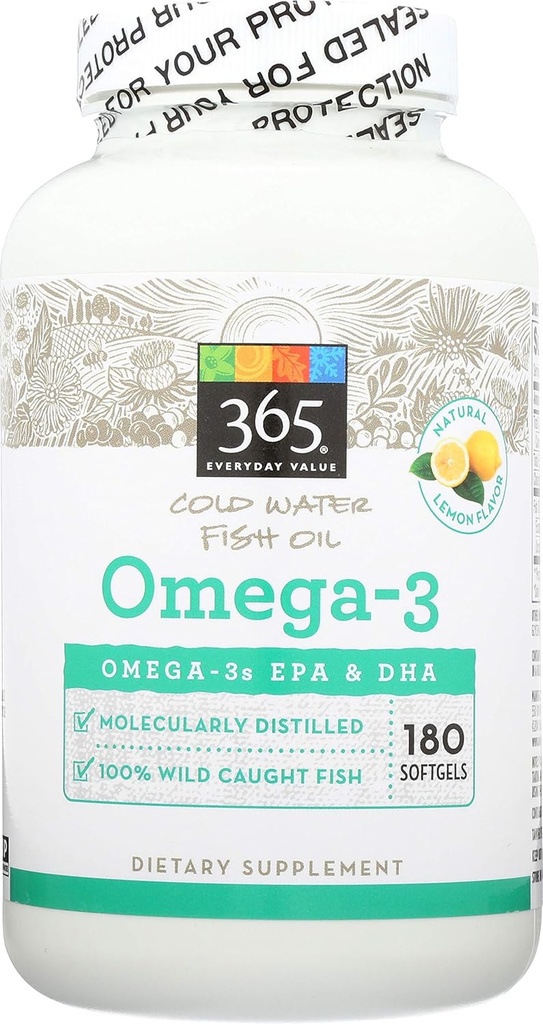 365 podľa trhu s celými potravinami, Omega-3 Citrón, 180 Počet