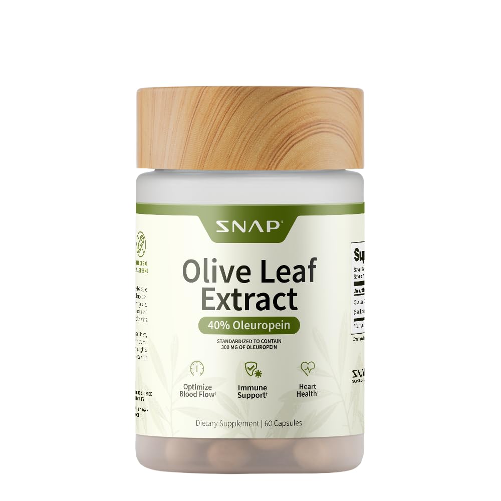 Snap Doplnky Olive Leaf Extract Kapsule - Super Sila 40% Oleuropein pre podporu prietoku krvi, Zlepšiť trávenie, Antioxidant Boost Supplement, Zlepšiť funkciu mozgu (60 Kapsule)