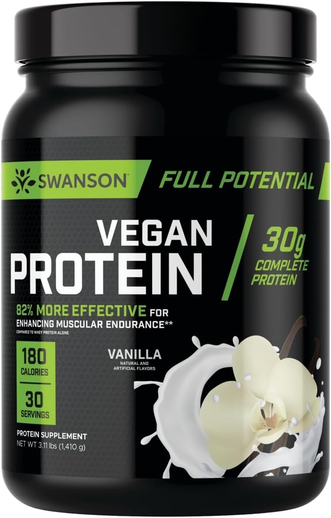 Swanson Full Potential Vegan Protein - Vanilla Flavor, celý Vegan Protein Powder for Muscle Building and Recovery - 30 g
