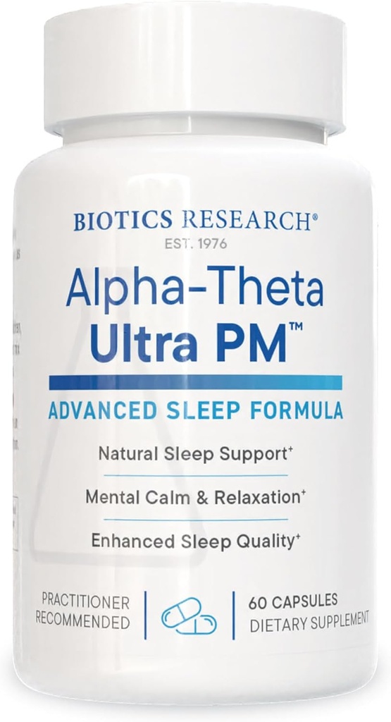Biotika Výskum Alpha Theta Ultra PM L Theanine, Passionflower, Lemon Balm, podporuje GABA, Serotonín, Regáty Circadian Rhythms, 60 Kapsule