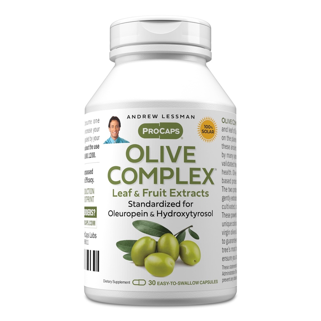 Andrew LESSMAN Olive Complex - 30 Kapsule - List a ovocné extrakty. Štandardizovaný pre Oleuropein a hydroxytyrosol na podporu kardiovaskulárneho a imunitného zdravia. Malé kapsuly sa ľahko prehĺtajú