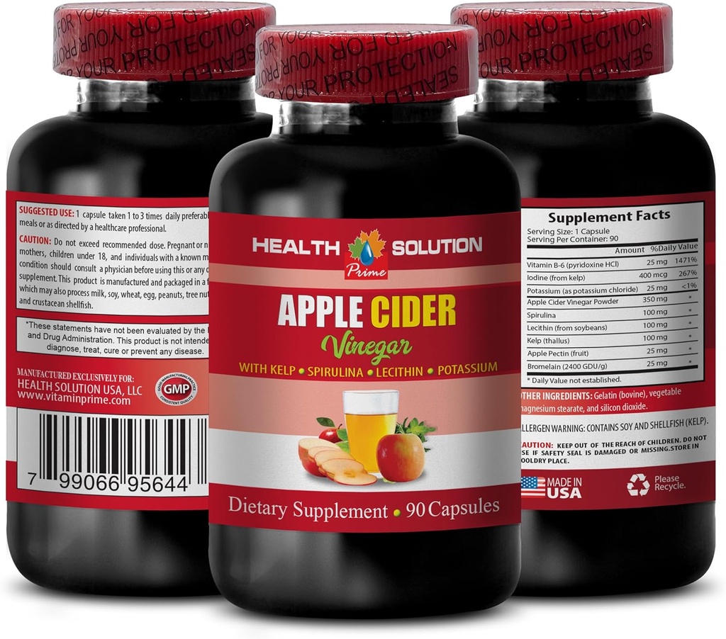 Jablkový Cider Ocot Hair Products - Jablkový Cider Ocot Advanced Complex s kelp, spirulina, Lecithin - Lecithin kelp b6, Klamath Blue Green Algae, Suplement podpory zatrávnenia - 1 Fľaša 90 Caps