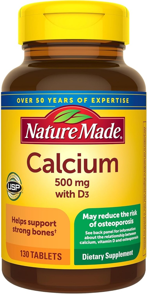 Príroda Vápnik 500 mg s vitamínom D3, diétny doplnok pre podporu kostí, 130 tabliet