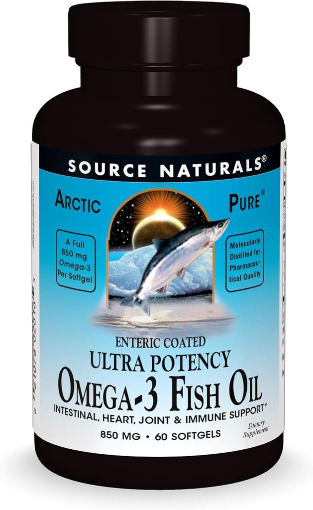 Zdroj Naturals ArcticPure Omega-3 Fish Oil 850mg Ultra Potency EPA + DHA For Heart, Joint, Brain & Immune Health -Enteric Coated For Sensitive Žalúdky - 60 Softgels