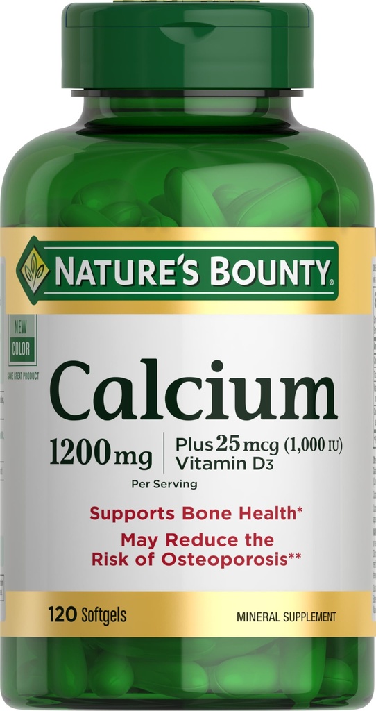 Prírodné Bounty Vápnik 1200 mg s 1000 IU vitamínu D3 - Bone Health Softgels, vápnik a vitamín D Supplement, bez lepidla, 2 Softgels per day, 120 ct (Pack of 1)