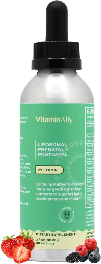 Lipozomálne tekuté prenatálne + postnatálne multivitamínové kvapky so železnatým bez GMO