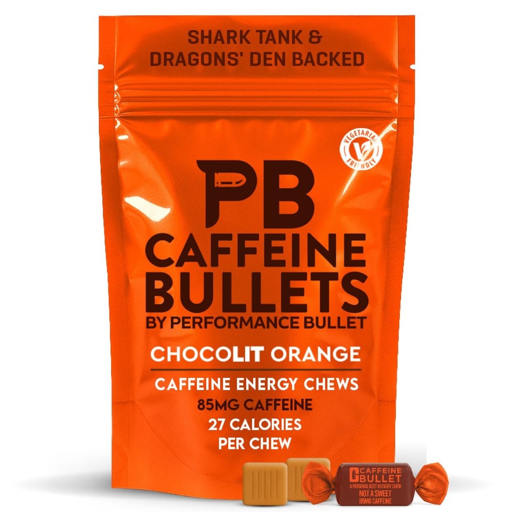 Kofeín Bullet Energy Chews - Čokoládová Orange. 40 * 85mg - Rýchlejšie Kick Than Pills, Gels a Gum. Športové vedy pre beh, cyklistika, Herné & A pred tréningom Vytrvalosť Boost.