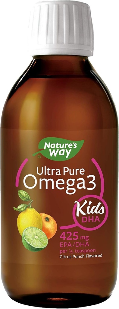 Nature3s Way Ultra Pure Omega-3 Kids DHA Liquid Fish Oil Supplement, Citrus Punch Flavor, 8 Fl Oz