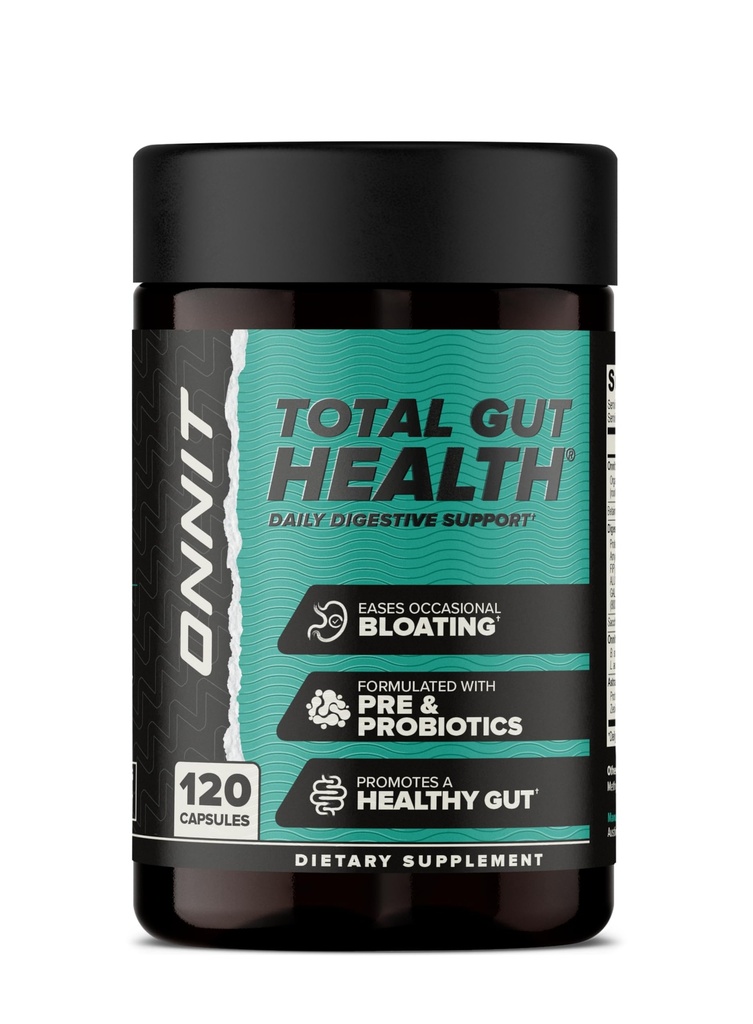 ONNIT Total Gut Health Daily Digestive Support, IGENTM Non-GMO tested Digestion Supplement for Women and Men with 7 Squens of Probiotics, Prebiotics, Enzymes, and Betaine HCL, 120 Count