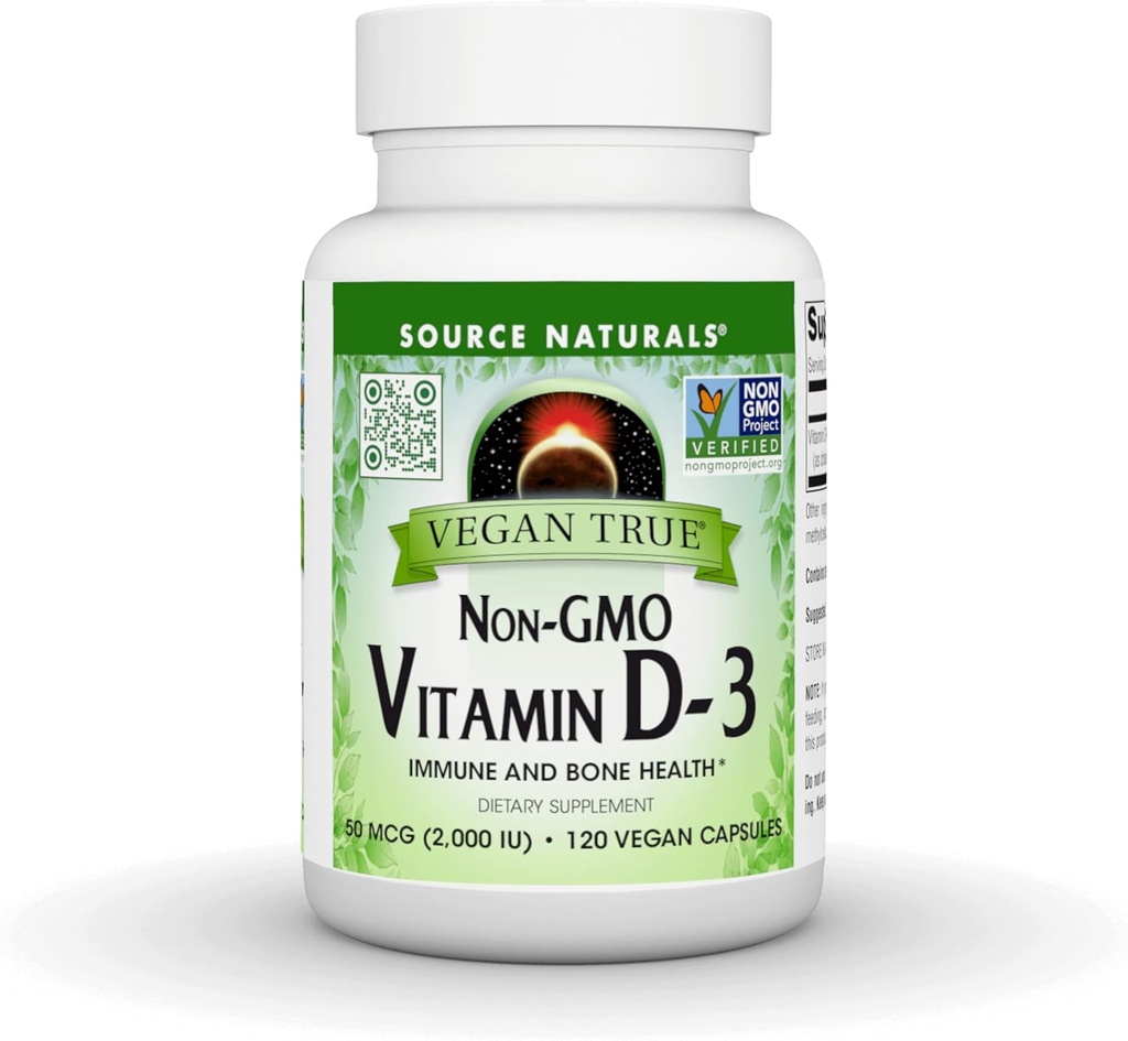 Zdroj Naturals Vegan True, non-GMO vitamín D-3, Dietetický doplnok pre Immune and Bone Health*, 2 000 IU - 90 kapsúl