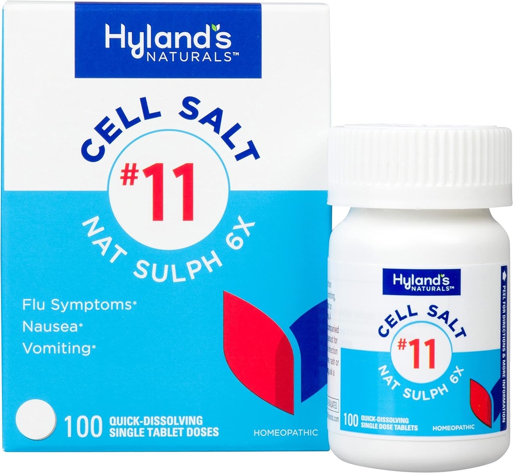 11 Cell Salt Nat Sulph 6X Tablety, Cold and Flu Medicine, Nauzea Relief, Quick Dissolving Tablets, 100 Počet