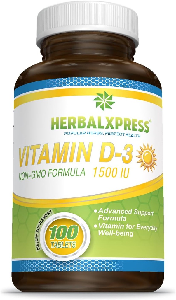 Herbalxpress Vitamín D (ako cholekalciferol) 1 500 IU (100 tabliet) je dokonalé pridanie do zdravého životného štýlu, kosti, zuby, svalov, imunitné funkcie, a dobre-Being, non-GMO a Gluten-free.