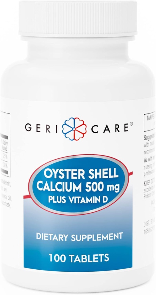 GeriCare Oyster Shell Calcium 500 mg + vitamín D, zdravie kostí, výživové doplnky, 100 počet (Stock of 1)