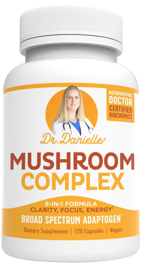 Best Organic Mushrom Complex - Immune Assist Support - Lion's Mane, Cordyceps and Reishi - Adaptogen Supplement - Wellness, Stres Relief, Memory & Cognitive Support, Dr. Danielle - 120 Veggie Caps