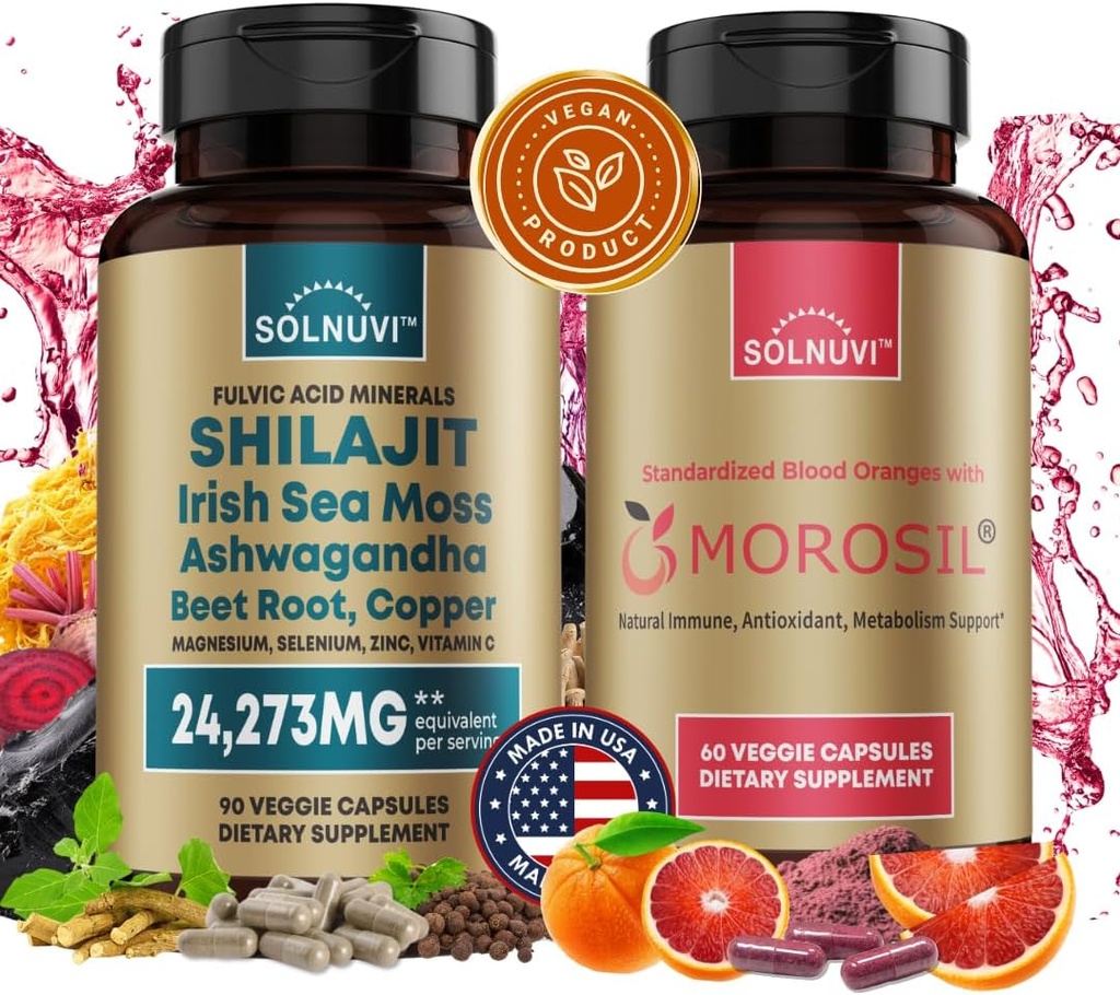 Ultimate Antioxidant Bundle - Shilajit Pure Himalayan Organic & Morosil - Fulvic Acid Trace Minerals, Irish Sea Moss, Ashwagandha, Copper, Beet Root - non-GMO, Gluten-Free, Vegan Supplement