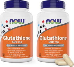 Teraz Glutatión 500 mg, 100 Vegánov Kapsule (Pack of 2) - Redukovaná forma GSH doplnok - Vylepšený s mliečnym extraktom bodliaka a Alpha kyseliny lipoovej