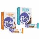 Fody Foods Snack Bars Variety Pack, 1.41 Oz (Pack of 24), Mandľový kokos a tmavá čokoláda Orechy a morské soli, Proteínové tyčinky, Nízky FODMAP, Gut & IBS Friendly, Vegan, Bez laktózy, Non-GMO, bez lepidla