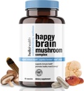 Happy Brain Mushroom Complex Nootrops Brain Support Supplement, 10 Huby doplnok: Lions Mane, Turkey Tail, Red Reishi, Shiitake Huby pre lepšiu jasnosť, Energia, Immune Support 60ct. 4pk