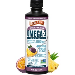 Barlean's Omega 3 Fish Oil Liquid Supplement for Men and Women, Passion Ananane, 1500mg EPA and DHA Mastné kyseliny, 16oz
