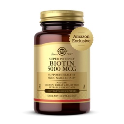 Solgar Biotin 5000 mcg - podporuje zdravú pokožku, nechty a vlasy - podporuje výrobu energie a metabolizmus - vitamín B - non-GMO, Vegan, Gluten Free - 180 gróf