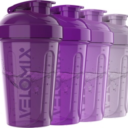 VELOMIX -4 BALENIE - 20 OZ Protein Shaker Fľaše pre proteínové zmesi, Shaker poháre pre proteín Shakes, Malá Shaker fľaša balenia, Shaker Cup, Shakers for Protein Shakes (Purple Bloom)