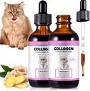 2Pack Liquid Collagen pre mačky, Kolagén pre mačky 2 fl.oz, Skin and Coat Supplement pre mačky, Svrbenie Relief pre mačky s alergiami, s hovädzím kolagénom, Biotin, MSM, Ginger, Collagen pre mačky kvapky