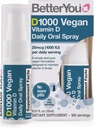 BetterYou D1000 Vegánsky vitamín D perorálny sprej - Pohodlná alternatíva pre tablety - Rastlinný pôvod - podporuje silné kosti, zuby a imunitný systém - Pomoc pri absorpcii vápnika - 100 denných dávok - 0,5 oz