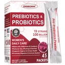 ZEBORA Probiotiká pre ženy 100-biliónové CFU s prebiotikami, D-manóza a brusnica pre trávivé, imunitné, Feminine UT Health Support, Ultimate Probiotic Women's Care, Soy & Gluten Free, 45 paketov