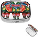 Štvorcové pilulky Prípad pre Purse alebo Pocket 2 Compartment Medicine Pill Box Prenosné malé pilulky Usporiadateľ Runner Swedish Dala Horse Folk Travel Pillbox Medicine Vitamín Cod Liver Oil Storage Box