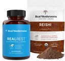 Real Huby RealRest (60ct) Kapsule a Reishi Mushrom Powder (45 Slúži) Bundle - Huba Supplement for Longevity, Daily Immune Support, Improved Sleep and Relaxation - Vegan, Non-GMO