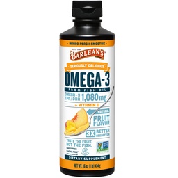 Barleanov omega 3 rybí olej tekutý doplnok s vitamínom D pre mužov a ženy, 1080mg EPA a DHA mastné kyseliny, podporuje mozog a srdce zdravie - non-GMO, Mango Peach, 16 oz