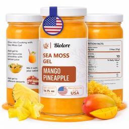 Biolore Wildcrafted Sea Moss Gel - Mango Ananás 16 oz - Ochutený Morský Moss Gel s esenciálnymi vitamínmi a stopovými minerálmi - Vegan Superfood - Made in USA, Gluten-free, No Added Sugar