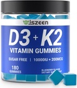 Sugar-Free Vitamin D3 K2 Gummies, Vitamin D3 10000iu & Vitamin K2(MK7) 200mcg with Calcium, Magnesium, Vitamin B12 for Bone Muscle Teeth Immune, Vegan