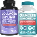 27-in-1 Vlasy Koža a nechty Vitamíny (6810mg) w/Biotín a kolagén Rast vlasov Vitamíny s probiotikami a Saw Palmetto, 90 ct - 28-in-1 Quercetin s hypromínom pre dennú imunitnú obranu (120ct)