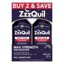 ZzzQuil Liquid, Max Strength Pain Reliever, Nighttime Sleep Aid Liquid, Acetaminofen 1000mg, Difenhydramín 50mg HCI, Non-Habit formovanie, Midnight Berry Ochutené, 2 balenie, 24 FL OZ