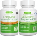 Longvida Curcumin 500mg + VESIsorb Ubichinol-QH Advanced CoQ10 100mg Bundle, Ultra Biodostupný Curcumin s Biodostupným & Fast-Acting Ubichinol, Igennus