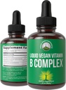 B Complex Liquid Drops Vegan Supplement. Najlepšie 5 B vitamíny s B3 Niacin, B6, B7 Biotin, B9 folát, metylkobalamín B12. B-komplex pre vlasy, kožné nechty, energia. Dospelí, muži, ženy