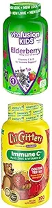 Bundle of Vitafusion Kids Elderberry Gummy Vitamins, 60Ct + Lil Critters Kids Immune C Gummy Supplement: 60 alebo 120mg Vitamín C per Serving, 190 Počet (95-190 Day Supply)