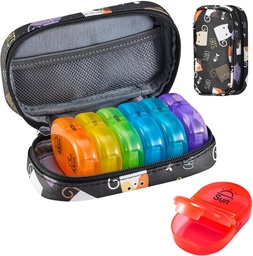 Serfeymi Travel Pill Organizátor 2 Časy A deň AM Upgrade Rainbow Pill Box 7 Deň s prenosným zipsom PU kožené pilulky Prípad, Medicína Organizátor pre pilulky, Vitamíny, Rybie oleje - čierna 02