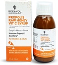 BEE a Propolis extrakt z kašľa Sirup w/vitamín C, upokojujúci med, prírodná imúnna podpora, úľava od bolesti hrdla, antioxidanty, pre deti a dospelých, 5 Fl Oz, pre mužov a ženy