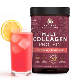 Staroveká výživa Kolagén Peptidy prášok, Multi kolagén Protein, Ženy a muži, Vitamín C, Probiotiká, Hydrolyzed Kolagén, Podporuje pokožku, kĺby, Gut zdravie, Jahodová citróna, 24 Slúži