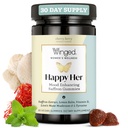 Krídlo Wellness šťastná jej nálada Gummy - Denná nálada príslušenstvo doplnok pre ženy - šafran, citrónový balzam, vitamín D a leons Mane huby pre rovnováhu a upokojujúce úľavu - 50 Vegan Gummies