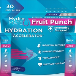 HydroMATE Powder Electrolyte Fruit Punch Hydration Pakets Nízky cukor 30 Počet