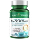 Čistota Produkty Vysoká potencia Black Seed Oil - Double Strength + Cold Pressed - 3% Thymochinón - 500 mg Black Cumin Seed Oil - Omega 6 + 9 Essential Mastné kyseliny - Ľahko prehltnúť - 30 Mini Softgels