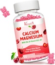 Kalcium Magnézium Zinok Gumies, Magnézium Calcium 2:1 pomer s vitamínom D3 a B12 pre podporu svalovej hmoty, nálady a imunity, 60 Vegan Cherry Chumies