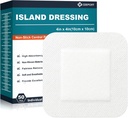 Ostrov Dressing 4"x4," 50 Individuálne balené hranaté štíty, 2"x2" Non-Stick Pad v centre s adhezívnou hranicou, vysoko absorbent Non-Wove Medical Grade Bandáže pre rany, Prvá pomoc